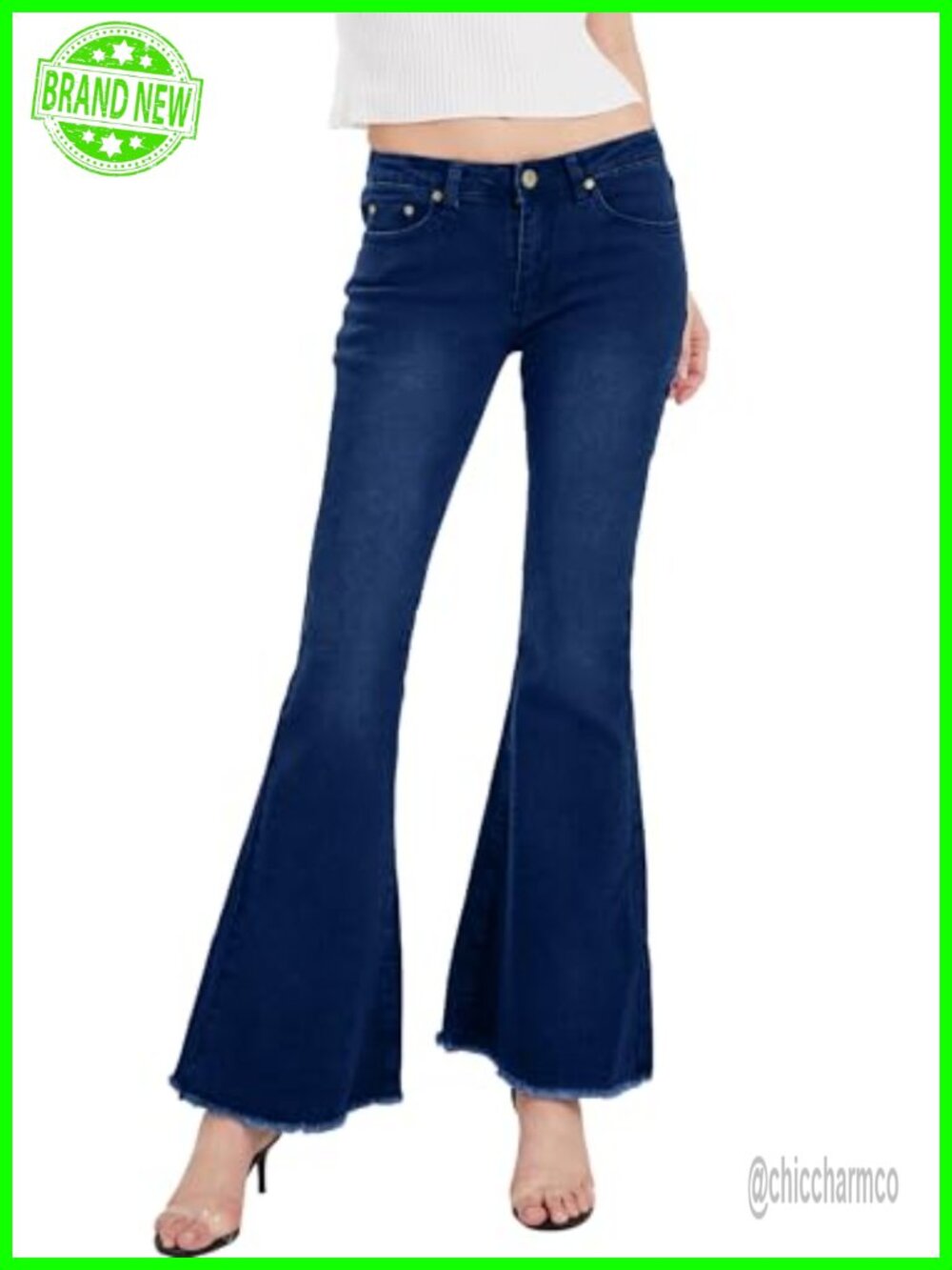 CHARTOU Women's Asymmetric Tassel Flared Slit Ripped Jeans Denim Pants